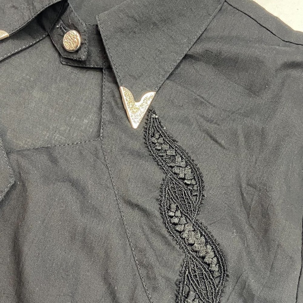 Lilia Smith Exclusive Black Western Long Sleeve Shirt Blouse, M - Picture 5 of 8